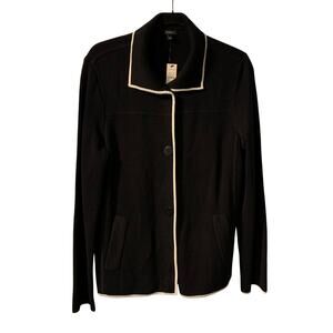 Talbots Women's Preppy Polo Sweater Cardigan Size L NEW Black Classic Office
